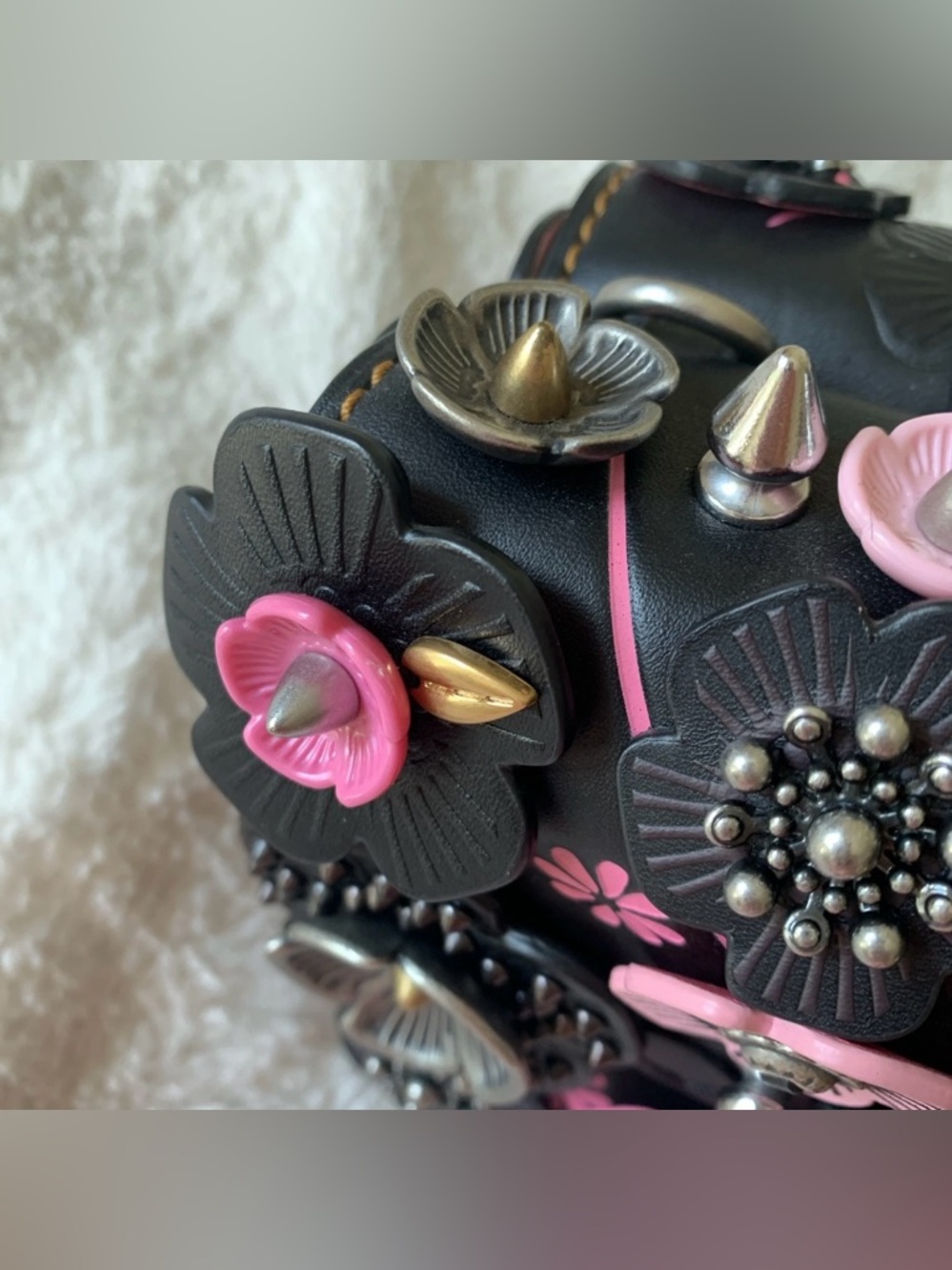 Coach 1941 Black Pink Tea Rose Appliqué Double Dinky Bag - Picture 15 of 16